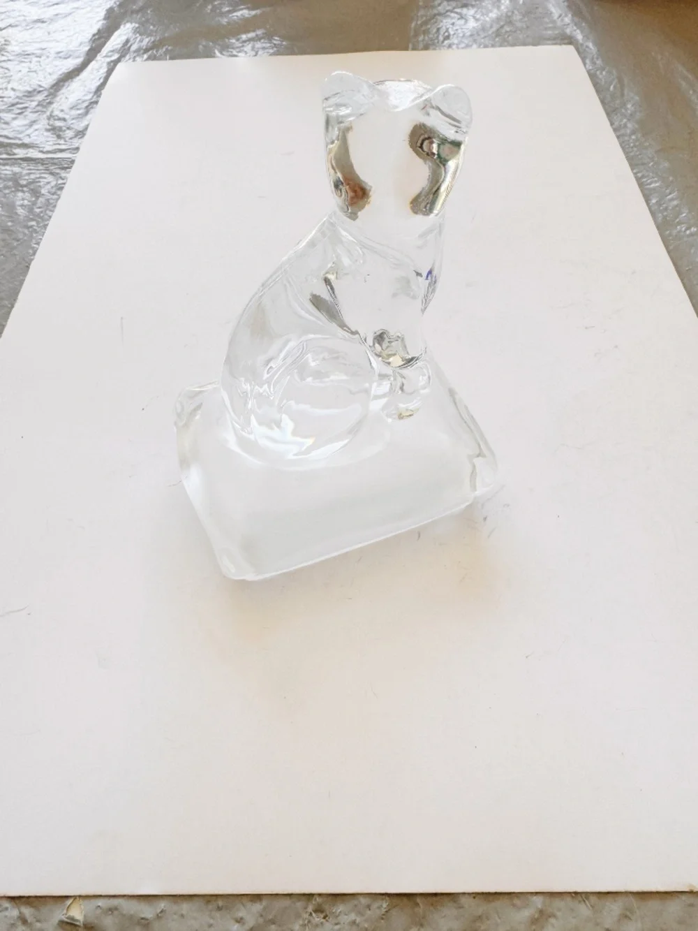 Cristal d'Arques French Clear Crystal Kitty Cat Statue Frosted Base Decor 5.5